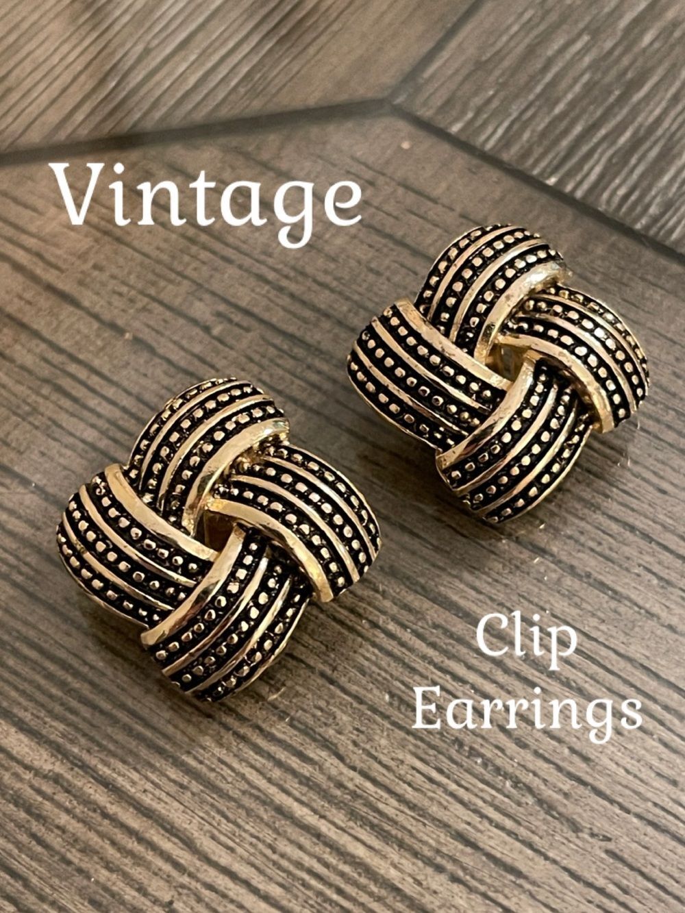 Vintage Gold-tone Textured Knot Clip-on Earrings